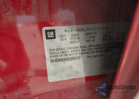 2014 Buick Regal Turbo z USA, uszkodzony, nr VIN 2G4GK5EX8E9283509